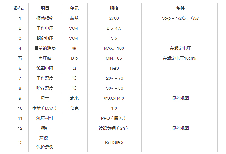 無(wú)源蜂鳴器FDC-090040H