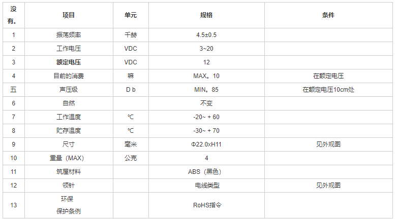 引線蜂鳴器FDK-220110F